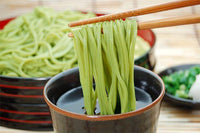 Freshly made noodles(Buck wheat with green tea) For Soba. Boil for 2-2:30mins in boiling water.
